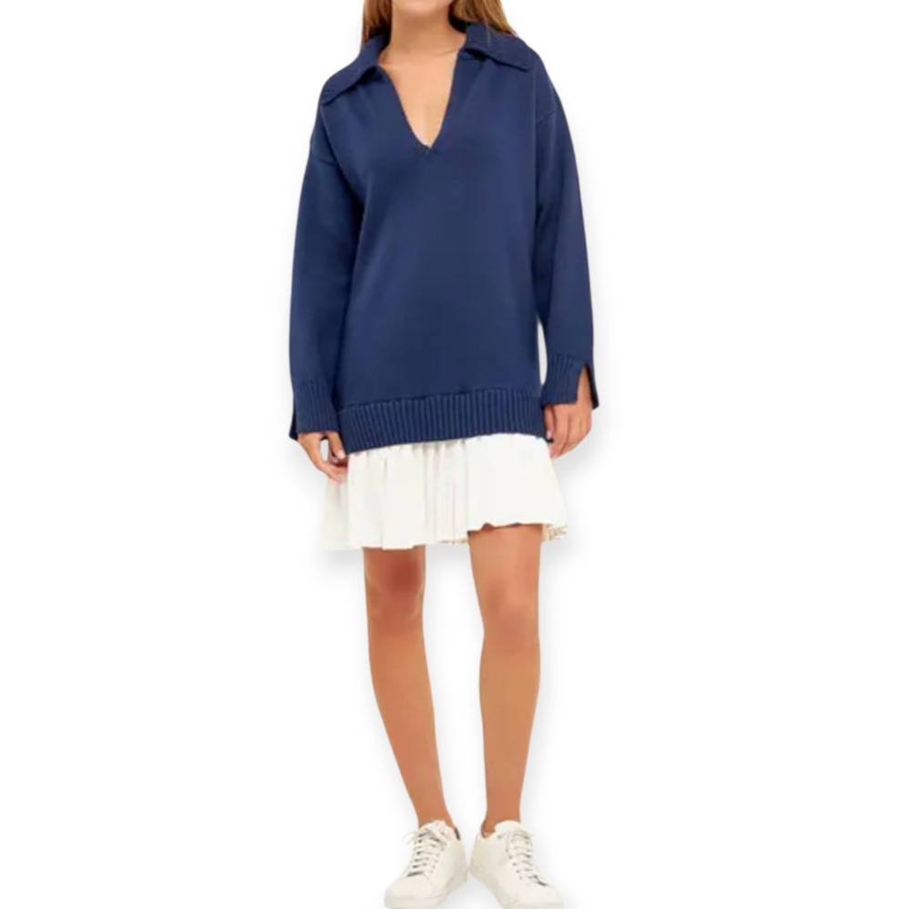 English Factory Mixed Media Pleated Sweater Minidress Sz.M EUC